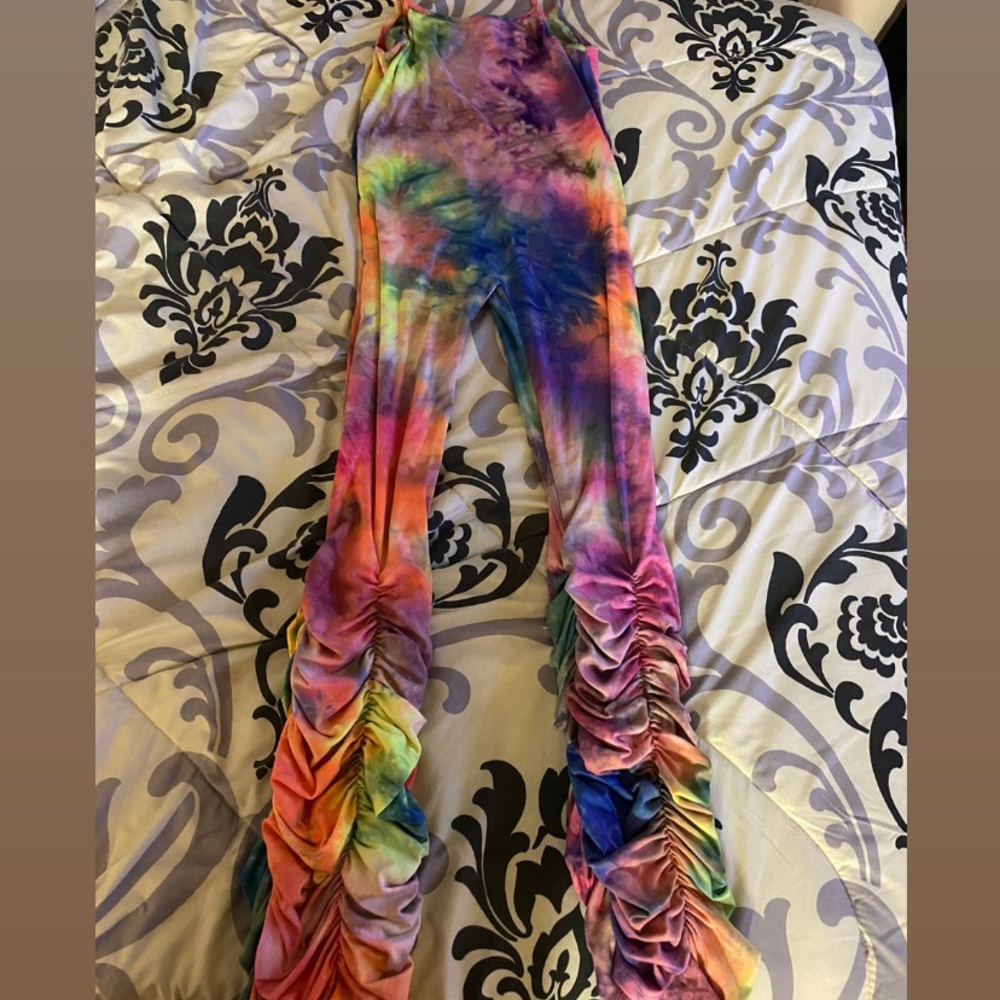 Tie-dye stacked pants jumpsuit